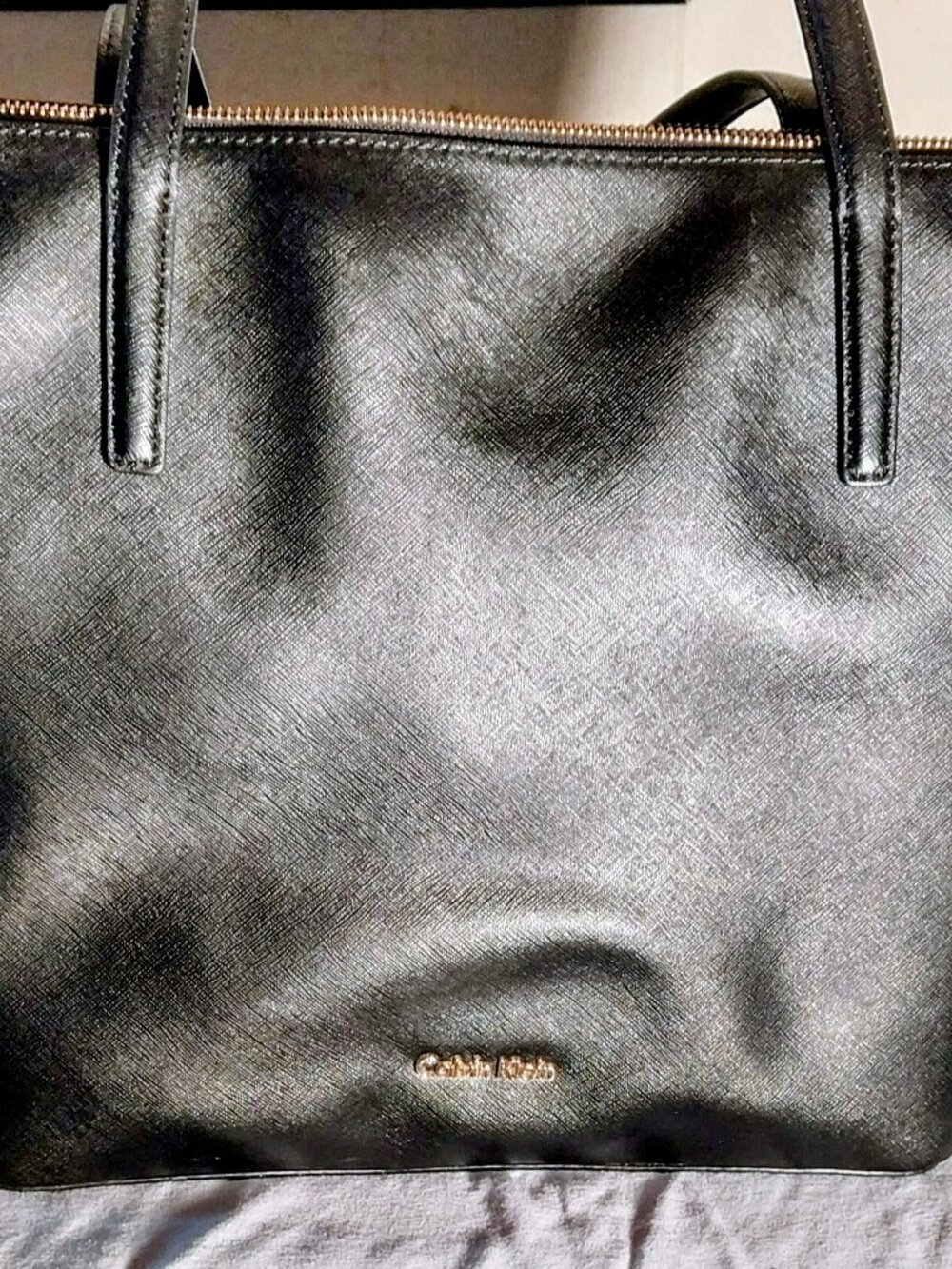 Calvin Klein Monogram Logo Pebble Tote Bag, Black
